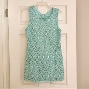 Large Light Blue Open Back Lace Dress